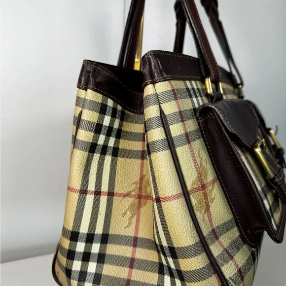 Burberry Nova Check Tote Bag Vintage House Check Canvas Leather Shoulder Bag - Picture 2 of 15